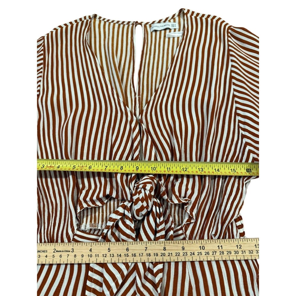 Faithfull The Brand Jumpsuit Size M US 6 Striped Tie Front Wide Leg Brown White - Picture 5 of 7